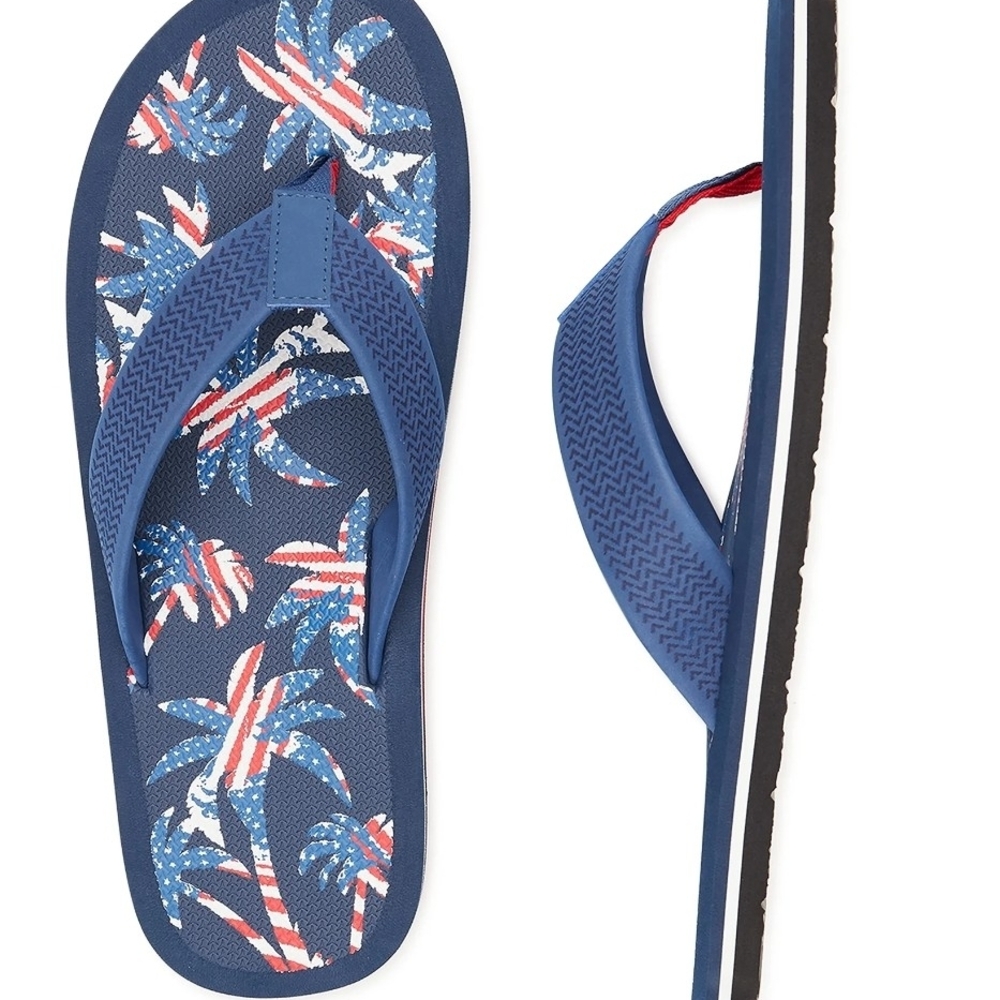 George Navy Palm Print Flip Flops